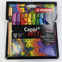 STABILO – Cappi Felt Tip Pens – ARTY Wallet of 12 Assorted Colours + 1 Cap Ring