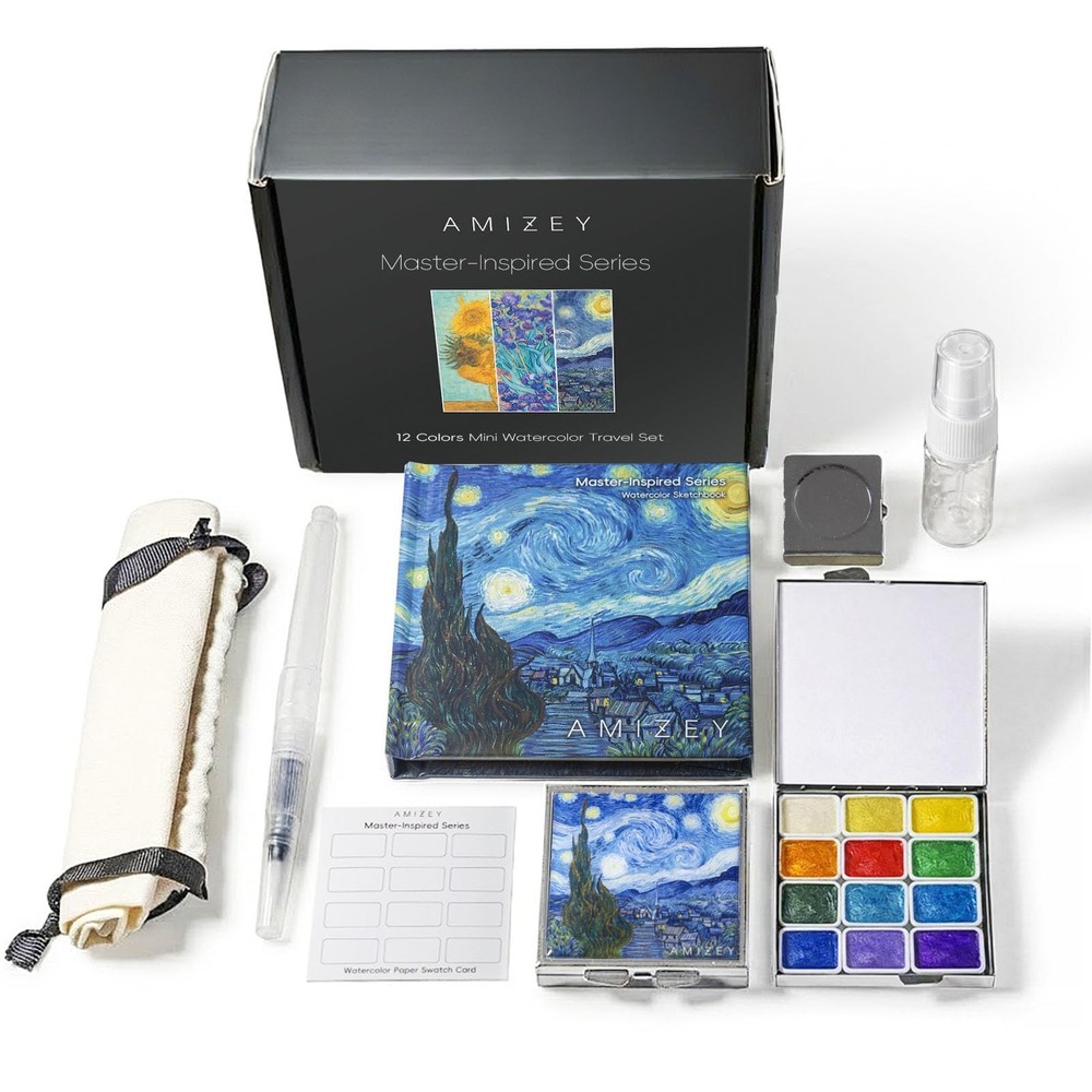Mini Watercolor Travel Set, Inspired by the Starry Night,with 12 Shimmer Colo…
