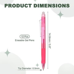 12Pcs 0.5mm Fine Point Retractable Erasable Gel Pens Comfortable Grip, Light Red