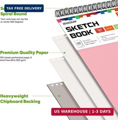 Soucolor Cute Sketch Book 9″ x 12″ for Teen Girls,Sketchbook 100 Sheets Spiral N