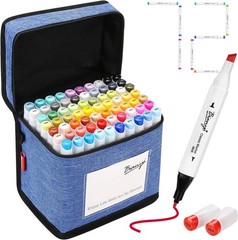 72 Colors Alcohol Markers, Dual Tip Fine & Chisel Art Markers with Blue Carry Ca