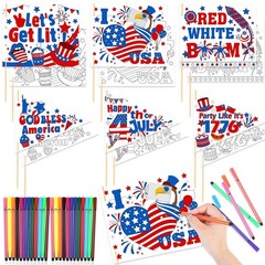 30pcs 4th of July Coloring Flags Kit, Independence Day Coloring Handheld Flags w