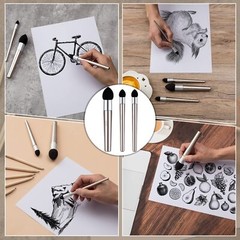 6 Pcs Artist Blending Sponge Pen Reusable Sketch Rubbing Sponge Brush Washable D