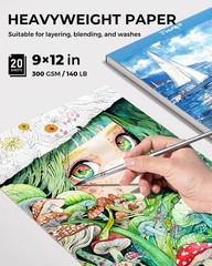Jusart Watercolor Paper Pad 9″x12″, 300gsm/140lb, Cold Press Azure Cover