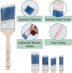 Compatibility Paint Brushes Set 5 Pack Flat & Angle Synthetic Wood Handles