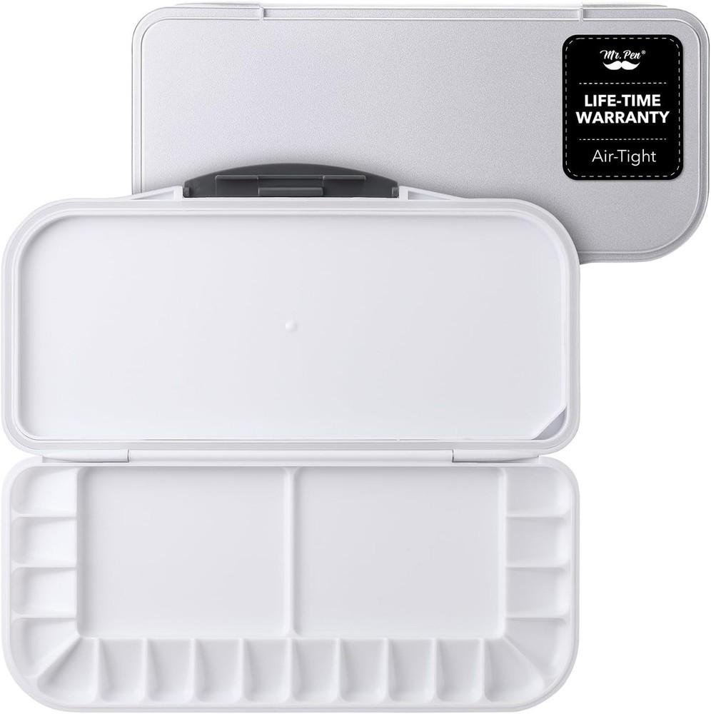 Mr. Pen Airtight 18-Well Watercolor Palette with 2 Mixing Areas 1 Pack, White