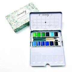 Watercolor Paint Set, 12 Colors Half Pans with Brush, Travel Portable Metal T…