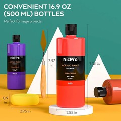 Nicpro 14 Colors Large Bulk Acrylic Paint Set (16.9 oz,500 ml) Rich Art Painting