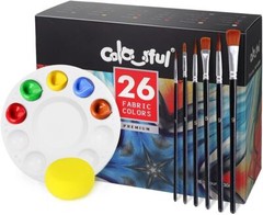 Fabric Paint Set with 6 Brushes, 1 Palette, 26 Colors Waterproof Permanent Texti