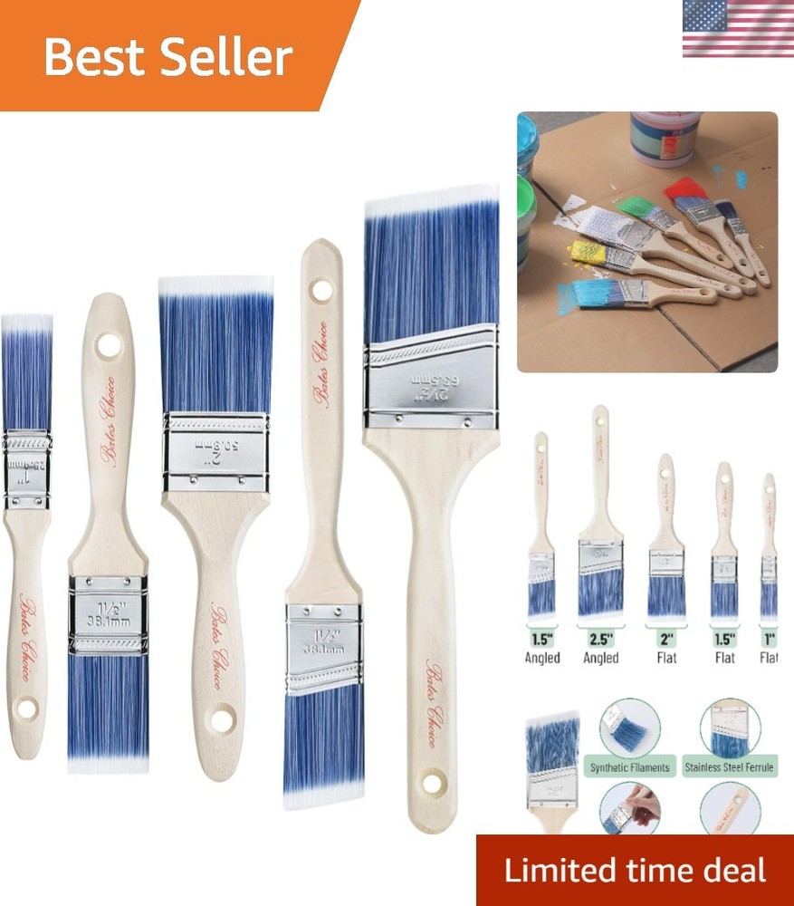 Bates 5-Pack Paint Brushes: Flat & Angled, Wooden Handle for Precision Painting