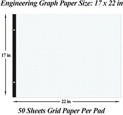 Large Graph Paper – 22″ X 17″, 100 Sheets/200 Pages, 4″X4″ Grid