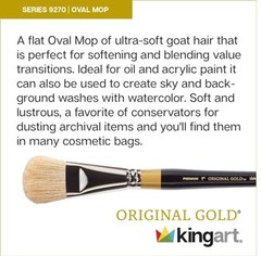 Gold Oval Mop Brush for Blending Acrylic Oil Watercolor All Media Art Makeup
