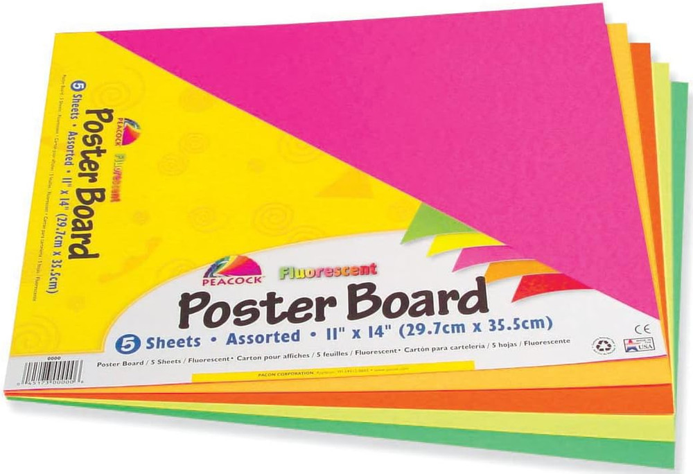 Package Poster Board, 11″ X 14″, Colors May Vary, Neon 5 per Pack