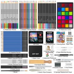 140 Drawing Set Sketching Kit Art Supplies Sketchbook Colored Graphite Pencil