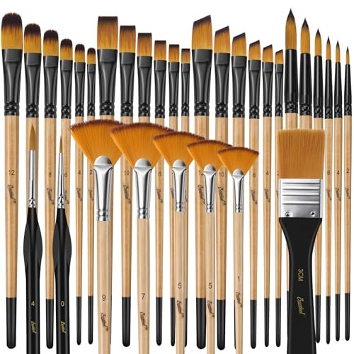 32 Pcs Paint Brush Set, Artist Paint Brushes for Acrylic Painting, Wooden 2