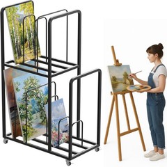 2 Tier Art Canvas Storage Rack, Large Artwork Storage Rack with Caster Wheels…