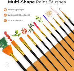 Nicpro Acrylic Paint Set, 24 Colors with 12 Brushes & Palette, Non Toxic Art Sup