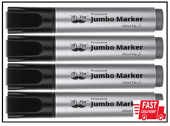Jumbo Permanent Markers, 4 Pack, Chisel Tip, Black – Thick, Wide Tip, Large Size