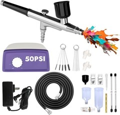 50 PSI Airbrush Kit with Air Compressor, High Pressure Airbrush Kit Non-Clogging