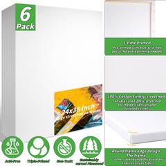 6 Pack Stretched Canvases for Painting 24×36 100% Cotton 24″ x 36″, White