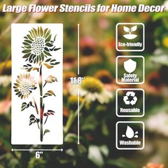 Large Flower Stencils for Painting, 6PCS 12 x 6 Inch Durable PET Craft Stencils