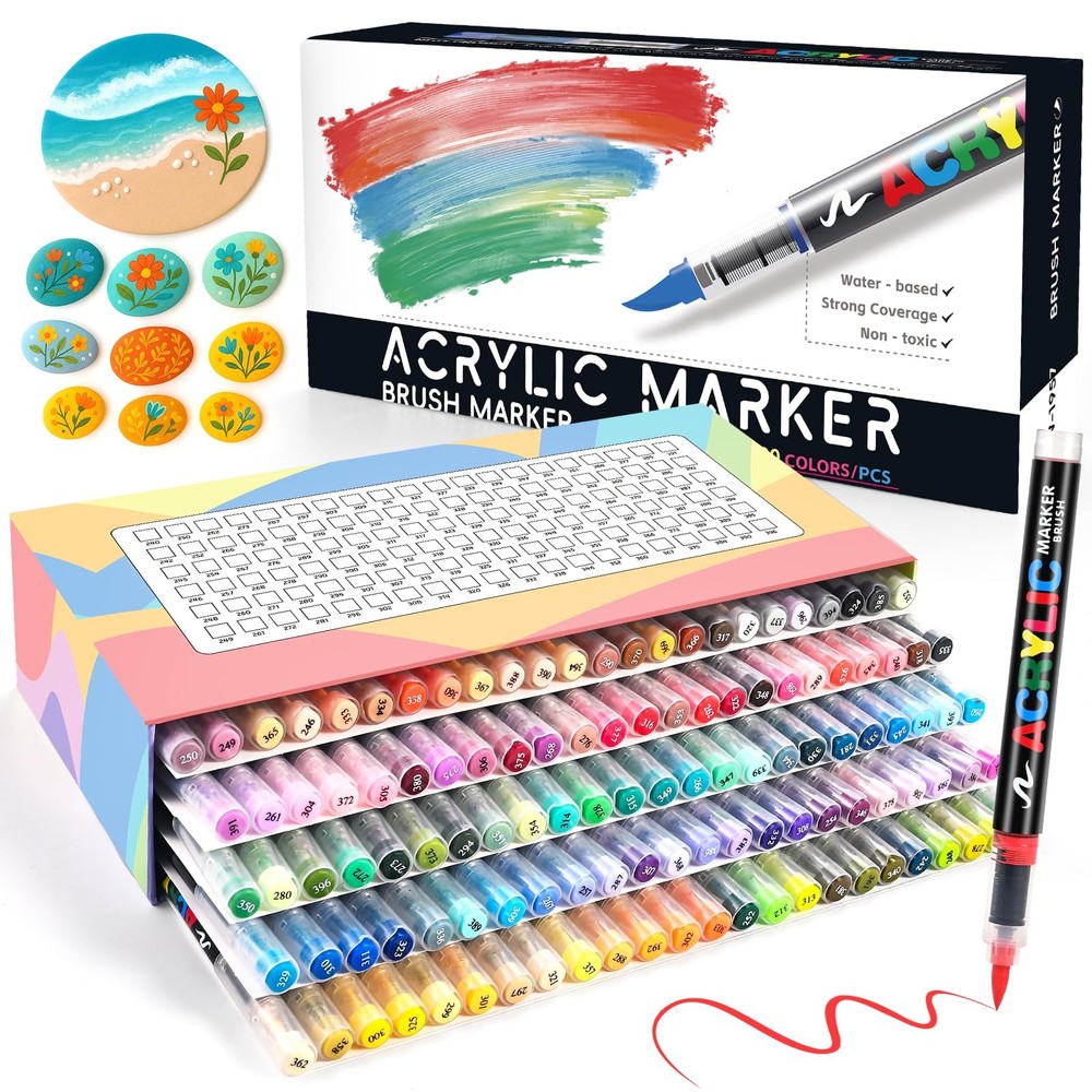 120 Colors Acrylic Paint Markers, Soft Brush Tip Pens with Direct Ink System …