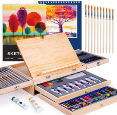 85 Piece Deluxe Wooden Art Supplies, Art Kit with Easel, Sketching Pencils, Arti