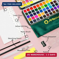 Artecho Watercolor Paint Set 100 Colors with Metallic in Portable Box, Paint Kit