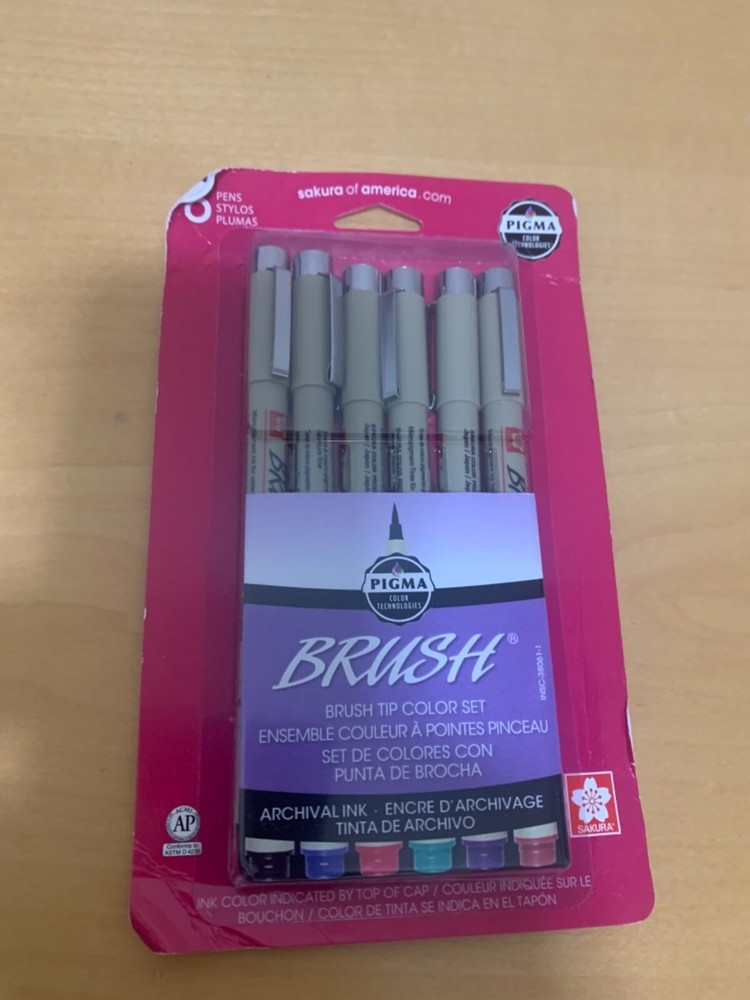 6pk 1.0mm Brush Pens – Multicolor Pigma Micron Brand New