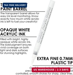 Grabie 6 White Acrylic Paint Markers, 0.7mm Extra Fine Tip Acrylic Paint Pens fo