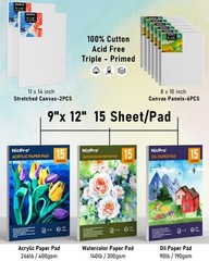Nicpro 158PCS Deluxe Art Set with Easel, 3 Types of Paints, Brushes, Canvas
