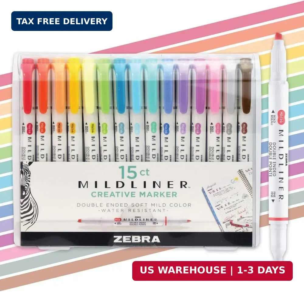 Zebra Pen Mildliner Dual-Tip Highlighter Marker Set, Broad and Fine Point Tips,