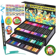 132 Colors Acrylic Paint Markers Pens Set,66 Pack Brush Acrylic Paint Markers…