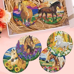 Horse Diamond Art Coasters Kits, 8 Pieces Diamond Painting Coasters with Holder,
