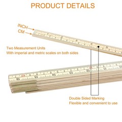 2 Pack Folding Wood Rulers, 6.6 Feet 2 Meters Wooden Foldable Ruler Double Si…