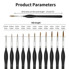 11PCS Fine Detail Paint Brushes Set, Miniature Varies (0/5 to 7), Black