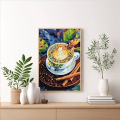 Framed Paint by Numbers Kit for Adults Beginner & Kids Ages 8-12, Coffee Theme..