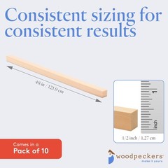 Wood Square Dowel Rods 1/2 x 48″, Sticks for Crafts & Woodworking|Woodpeckers