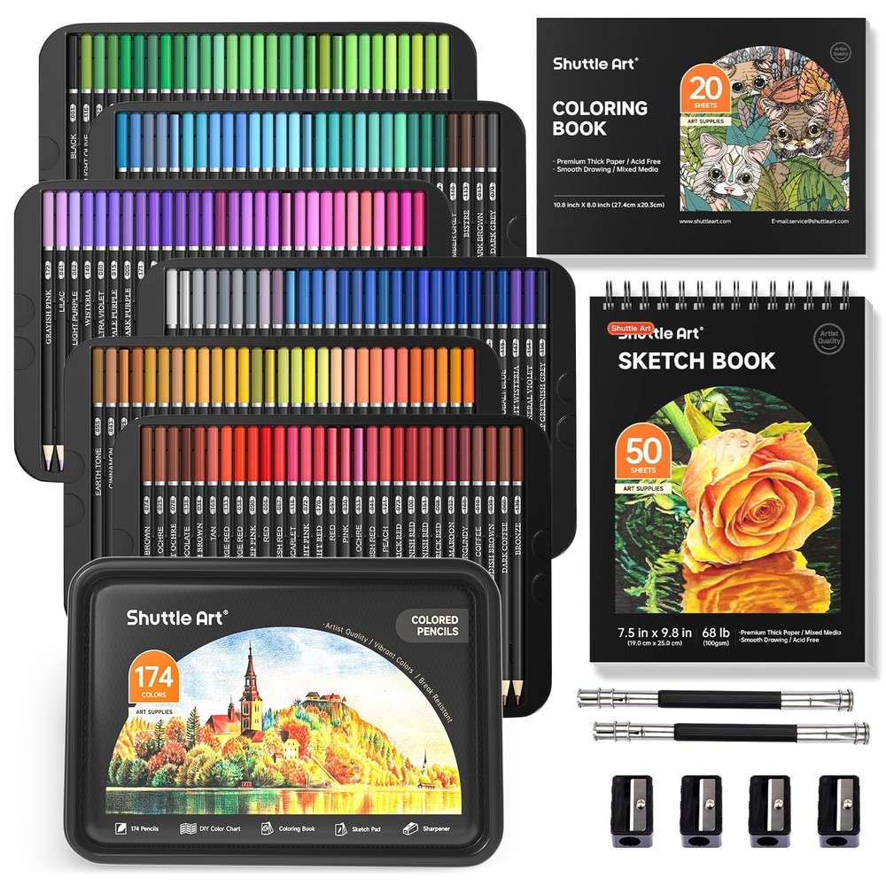 174 PCS Soft Core Colored Pencils Set Adult Artist Drawing Book Art Pad Kit