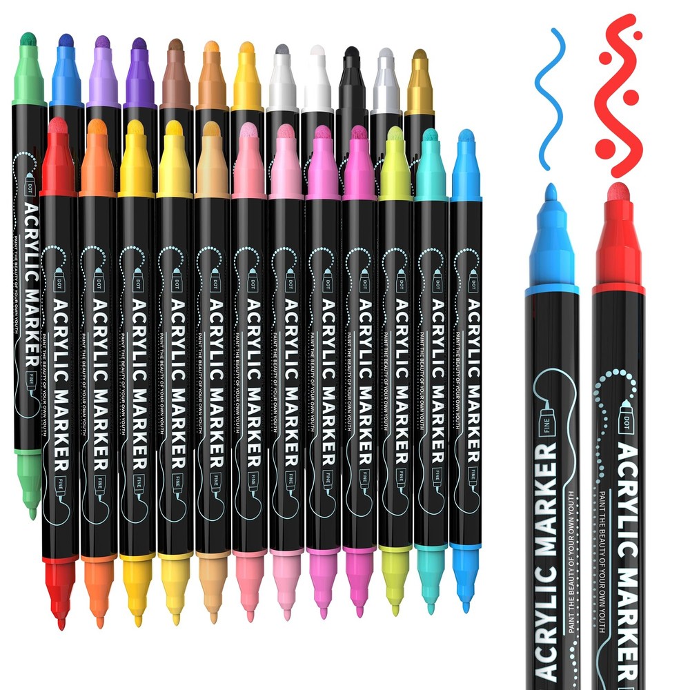 nauets 24 Colors Dual Tip Acrylic Paint Markers, Premium Dot&Fine Tip Colorin…