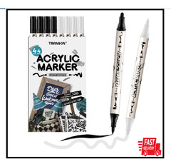 4 Black and 4 White Paint Pens Brush and Bold Dual-tip Acrylic Paint Marker S…