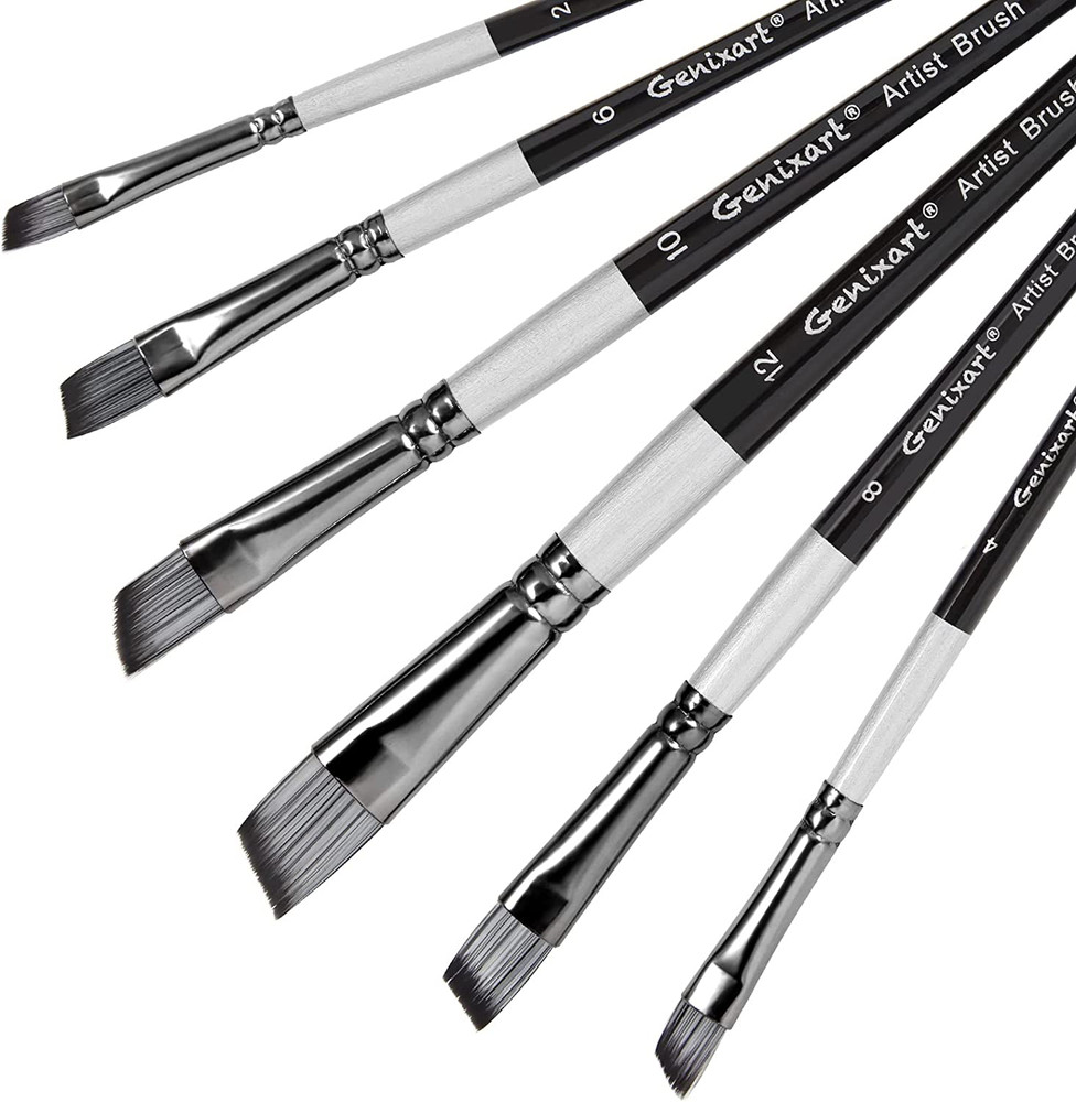 Angular Paint Brushes Set, 6 Pcs Angled Paintbrushes for Acrylic Oil Watercolor