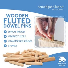 Wood Dowel Pins 2 inch x 1/2 inch Fluted, for Furniture & Crafts|Woodpeckers