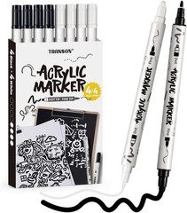 4 Black and 4 White Paint Markers Bold and Fine Dual-tip Acrylic Paint Marker