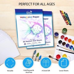 Watercolor Paper 36 Sheets 11.7 x 8.3 inch 98lb White Loose Sheets for Art