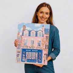 Pink Bookstore 5D Diamond Art Kits for Adults, Diamond Painting Sets for Adults