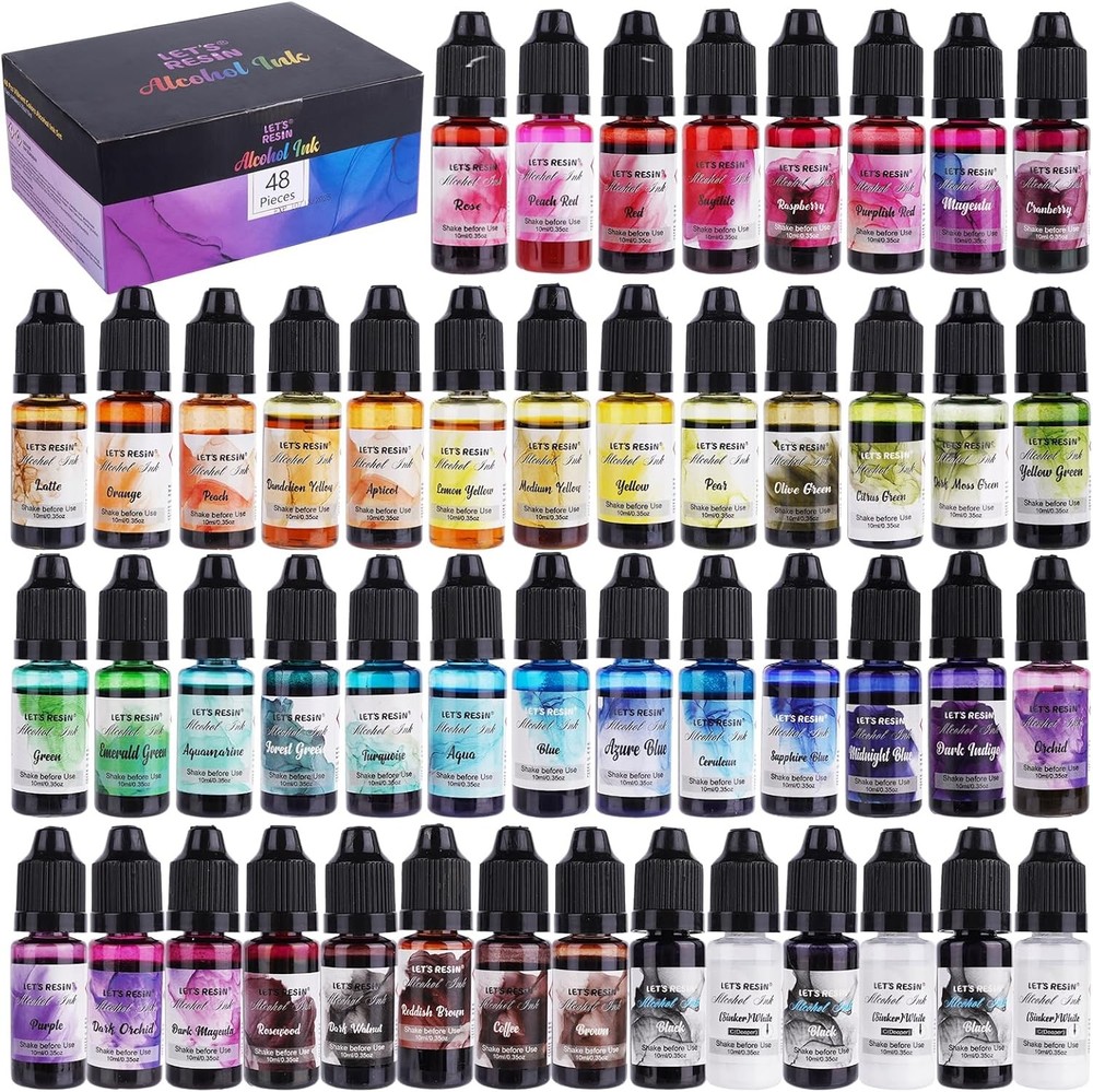 LET’S RESIN 48pcs Concentrated Alcohol Ink Set, Vibrant Colors Clear