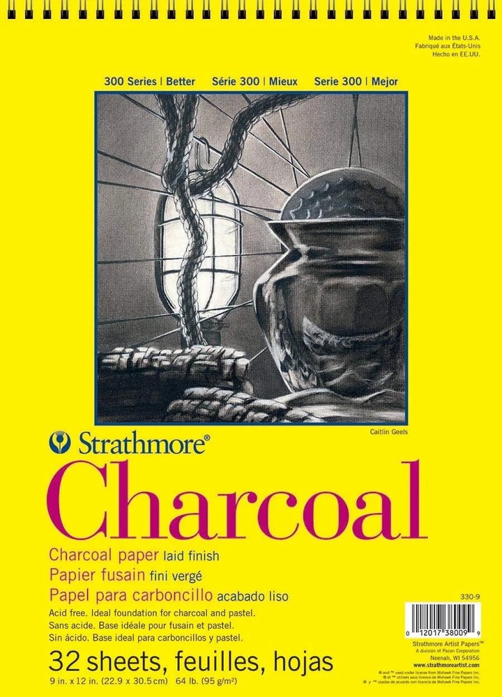 Strathmore 300 Series Charcoal Paper Pad, Top Wire Bound, 9×12 inches, 32 Sheets