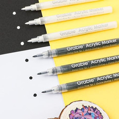 Black & White Extra Fine Tip Acrylic Paint Marker Set, 6 Pack, 0.7Mm Acrylic Pai