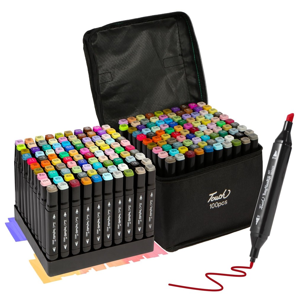 100 Colors Dual Tips Alcohol Markers, Permanent Sketch Art Markers Pens Set w…